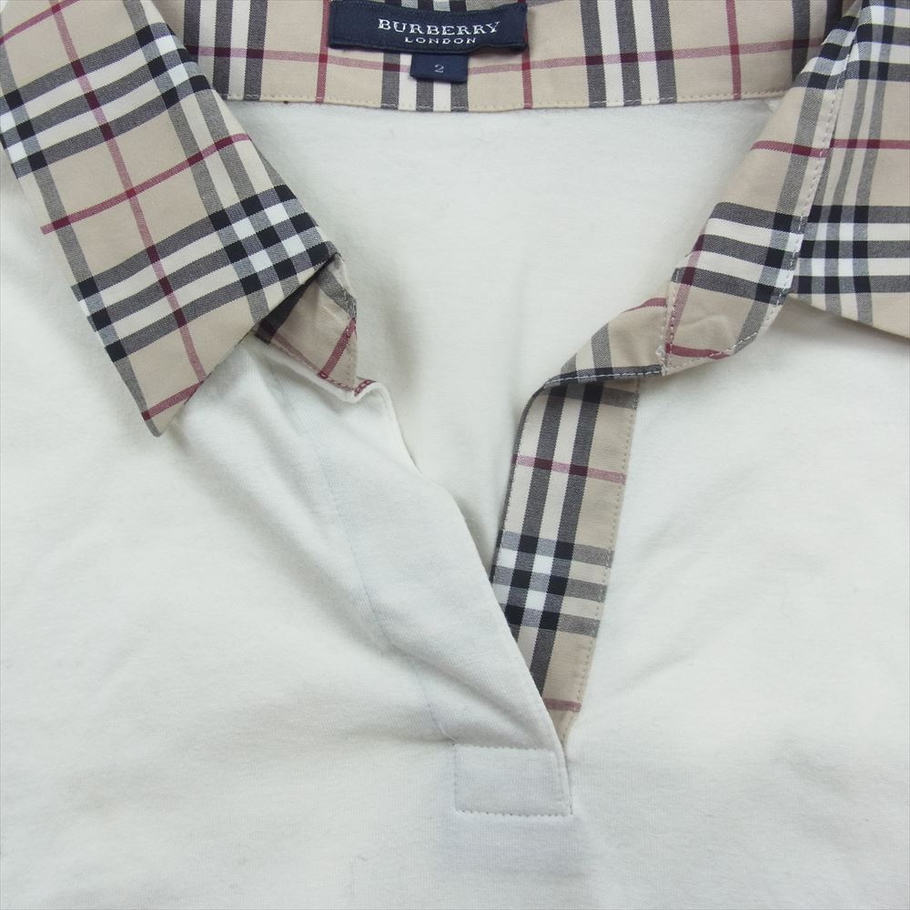 BURBERRY LONDON バーバリー ロンドン 襟 袖 ノバチェック ストレッチ 半袖 ポロ シャツ ホワイト系 2【中古】