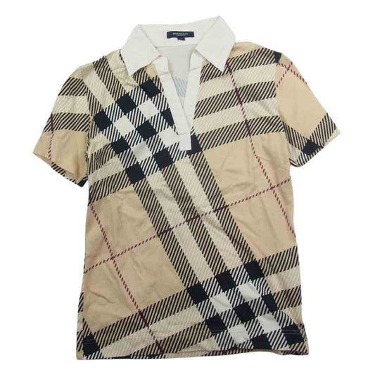 BURBERRY LONDON バーバリー ロンドン プリントストレッチ 半袖 ポロ シャツ ベージュ系 1【中古】