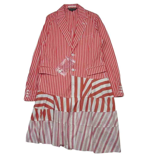 COMME des GARCONS HOMME PLUS コムデギャルソンオムプリュス 20SS PE-J070 Orlando Virginia Woolf オルランド ヴァージニアウルフ期 ドッキング ストライプ シャツ ジャケット レッド系 ホワイト系 XL【極上美品】【中古】