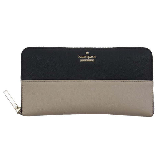Kate Spade ケイトスペード PWRU5073B ラウンド ファスナー レザー 長財布 ブラック系 ベージュ系【中古】
