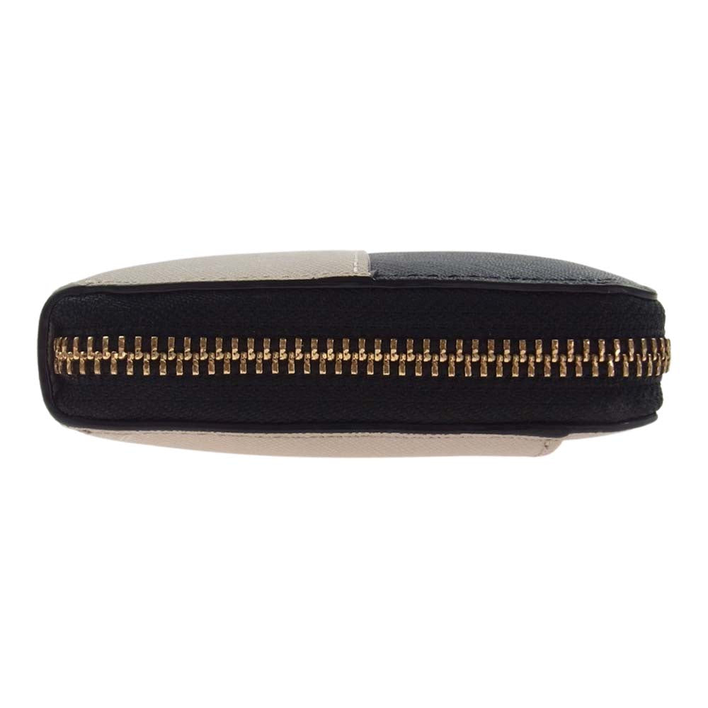 Kate Spade ケイトスペード PWRU5073B ラウンド ファスナー レザー 長財布 ブラック系 ベージュ系【中古】