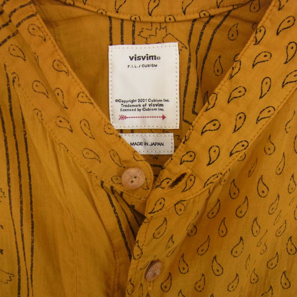 VISVIM ビズビム 0120105011005 20SS KAFKA L/S BANDANA P.W.N.D. カフカ バンダナ スタンドカラー 長袖 シャツ イエロー系 2【中古】