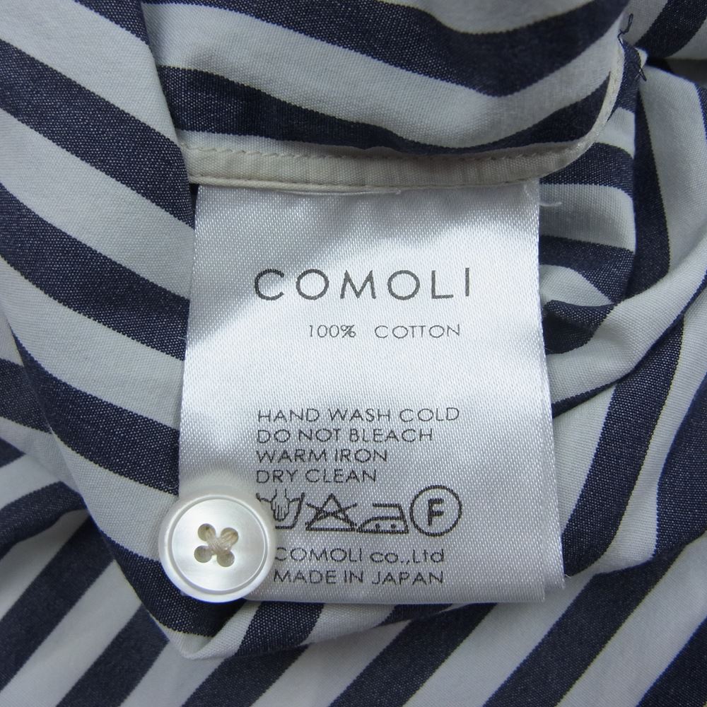 COMOLI コモリ 15AW 15F-02001 ロンドンストライプ 長袖 コモリシャツ レギュラーカラー シャツ ホワイト系 ネイビー系 3【中古】
