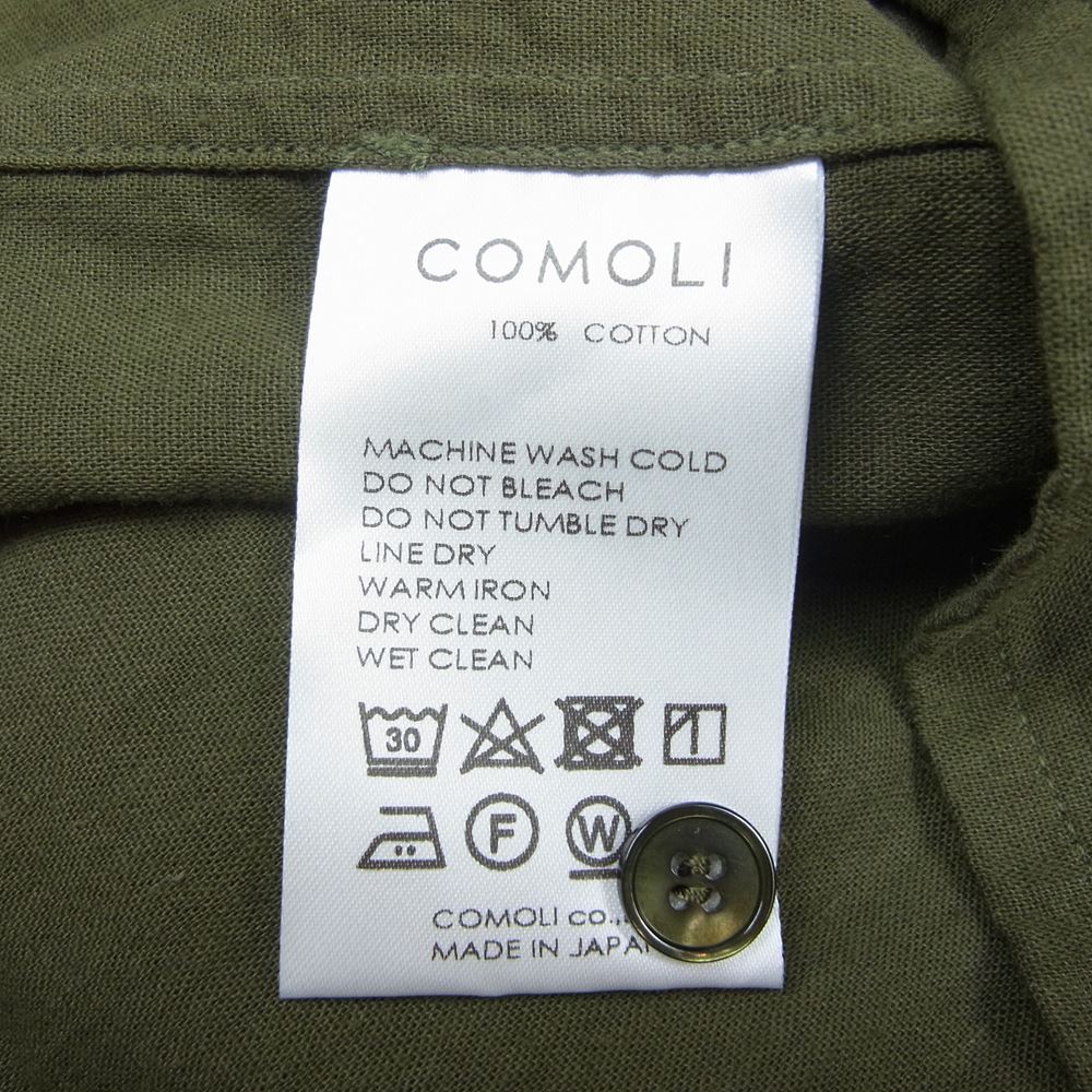 COMOLI コモリ 21SS T01-02012 ベタシャン オープンカラー 半袖 シャツ オリーブ系 3【新古品】【未使用】【中古】