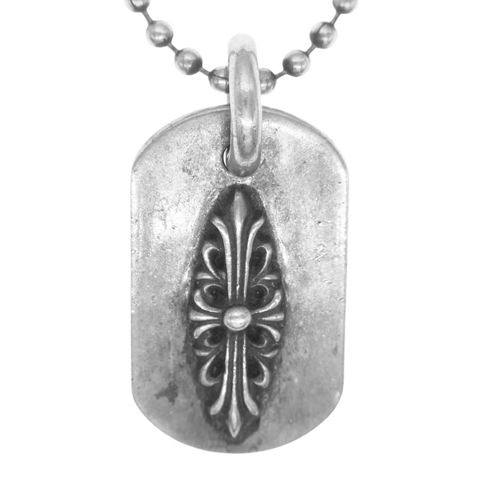 CHROME HEARTS クロムハーツ（原本無） レイズド フローラルクロス ドッグタグ ネックレス シルバー系【中古】