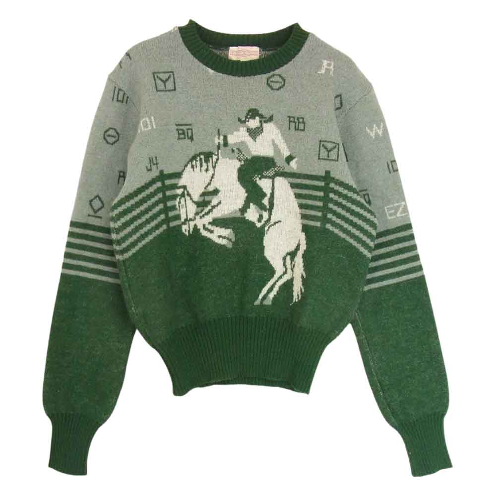 BUTCHER PRODUCTS ブッチャープロダクツ At Last ＆ Co アットラスト PATTERN KNIT カウボーイ柄 ニット  グリーン系 36【中古】