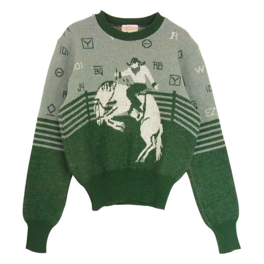 BUTCHER PRODUCTS ブッチャープロダクツ At Last ＆ Co アットラスト PATTERN KNIT カウボーイ柄 ニット  グリーン系 36【中古】