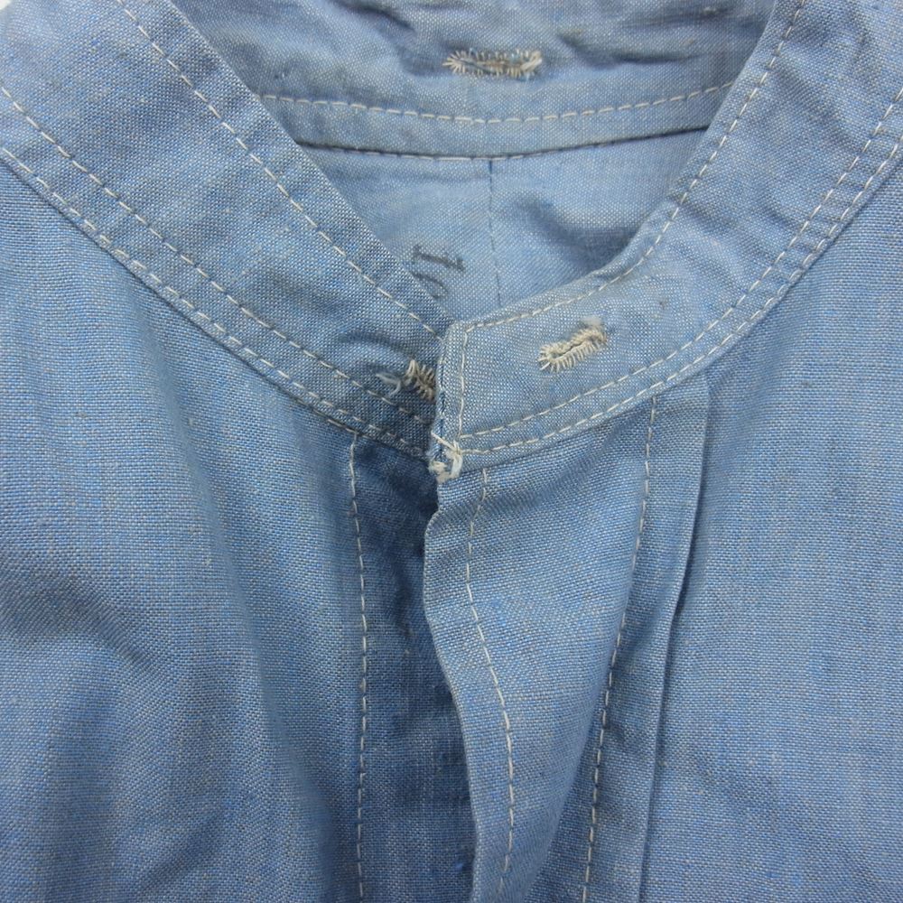 イギリス軍 40s royal air force ロイヤル エアフォース ノーカラー オフィサー 長袖 シャツ インディゴブルー系【中古】