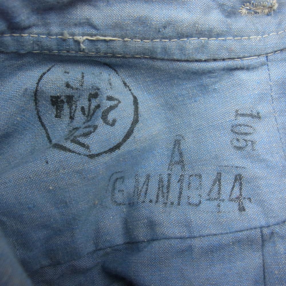 イギリス軍 40s royal air force ロイヤル エアフォース ノーカラー オフィサー 長袖 シャツ インディゴブルー系【中古】