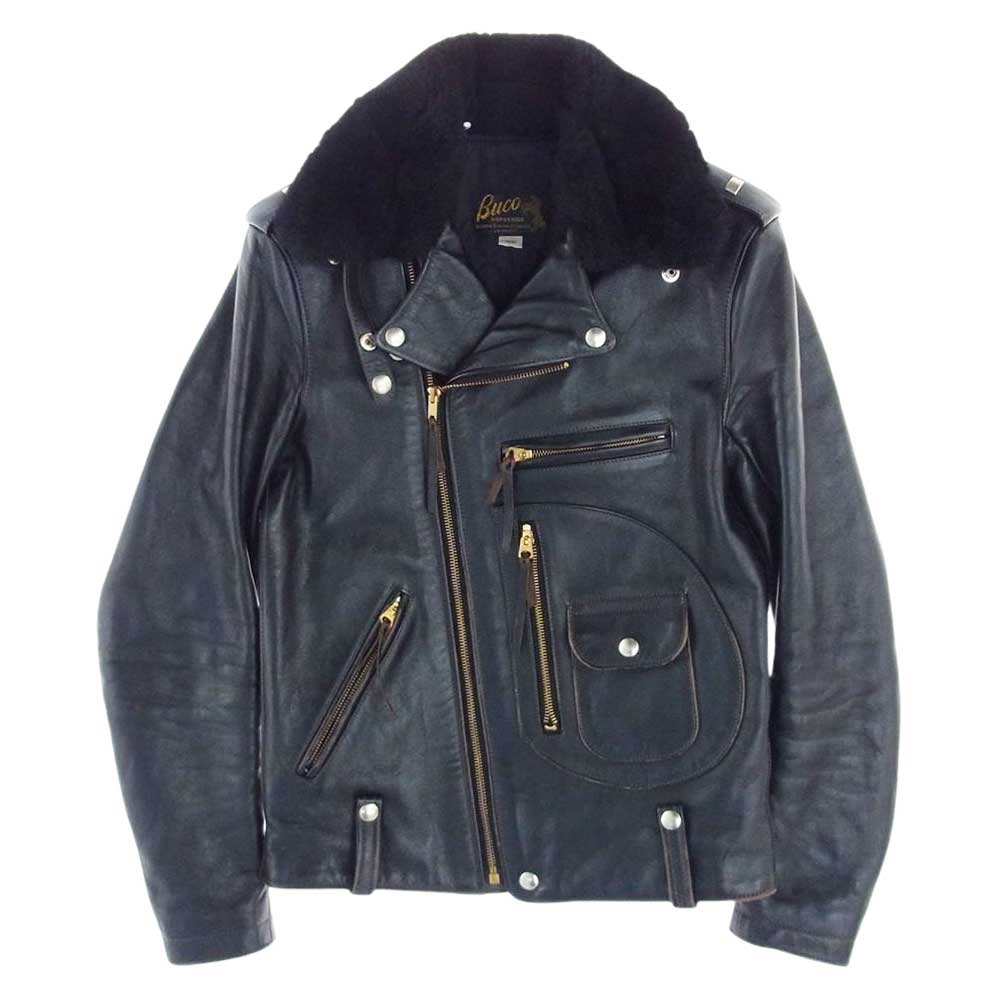 The REAL McCOY'S ザリアルマッコイズ BUCO ブコ J-24L HORSEHIDE 茶芯 襟ムートン ホースハイド ライダースジャケット ブラック系 36【中古】