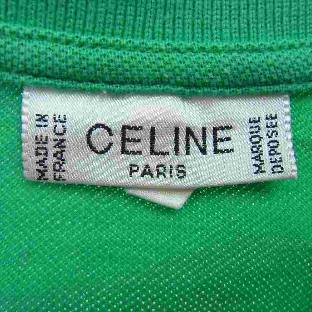 CELINE セリーヌ オールド 馬車 ロゴ刺繍 ポケット付き 半袖 ポロシャツ グリーン系 L【中古】