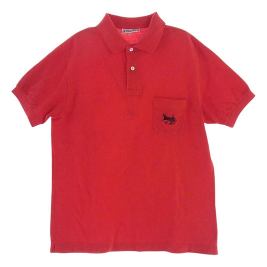 CELINE セリーヌ オールド 馬車 ロゴ刺繍 ポケット付き 半袖 ポロシャツ レッド系 L【中古】