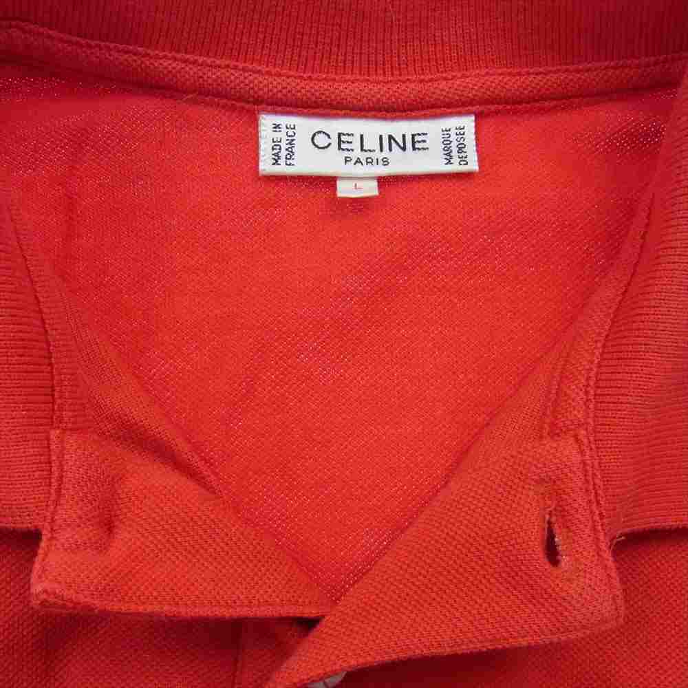 CELINE セリーヌ オールド 馬車 ロゴ刺繍 ポケット付き 半袖 ポロシャツ レッド系 L【中古】
