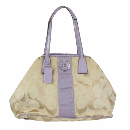COACH コーチ F17424 がま口 シグネチャー キャンバストート バッグ パープル系 ベージュ系【中古】