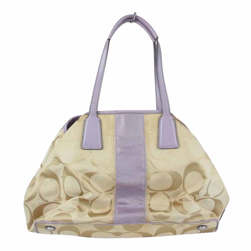 COACH コーチ F17424 がま口 シグネチャー キャンバストート バッグ パープル系 ベージュ系【中古】