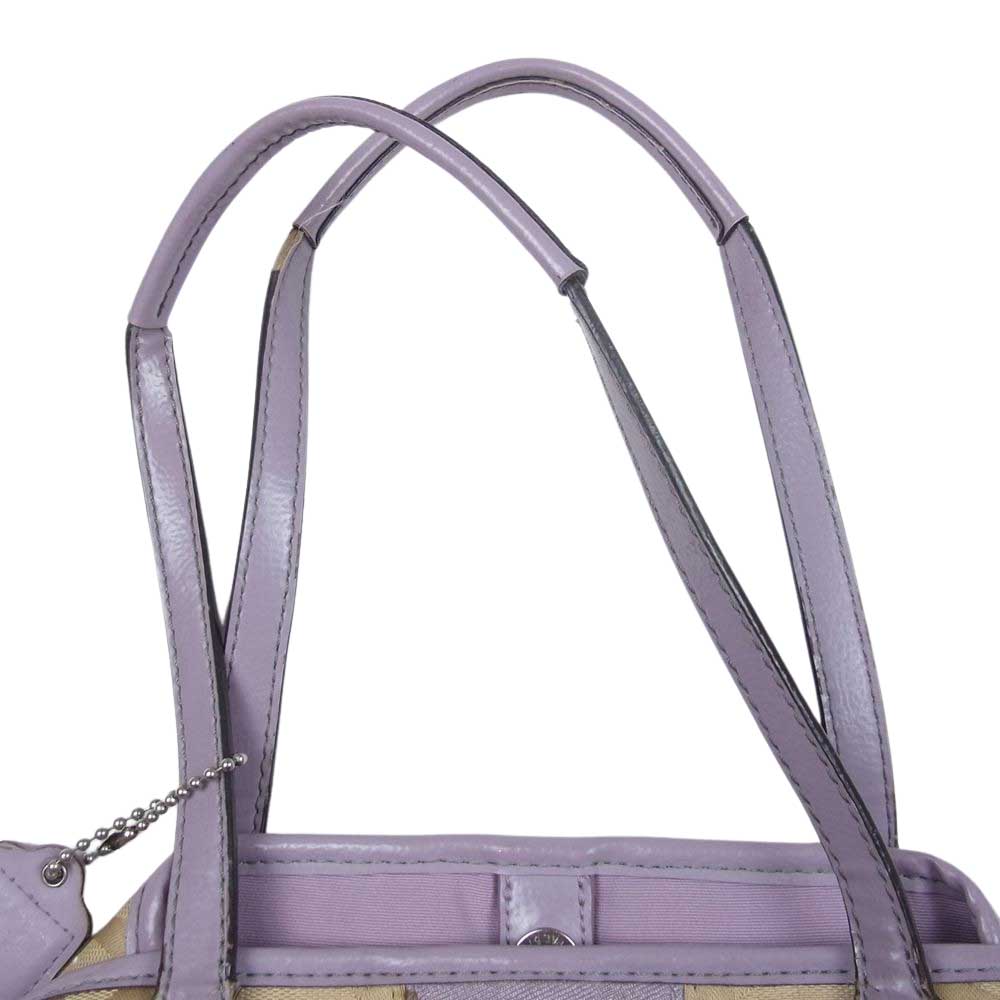 COACH コーチ F17424 がま口 シグネチャー キャンバストート バッグ パープル系 ベージュ系【中古】