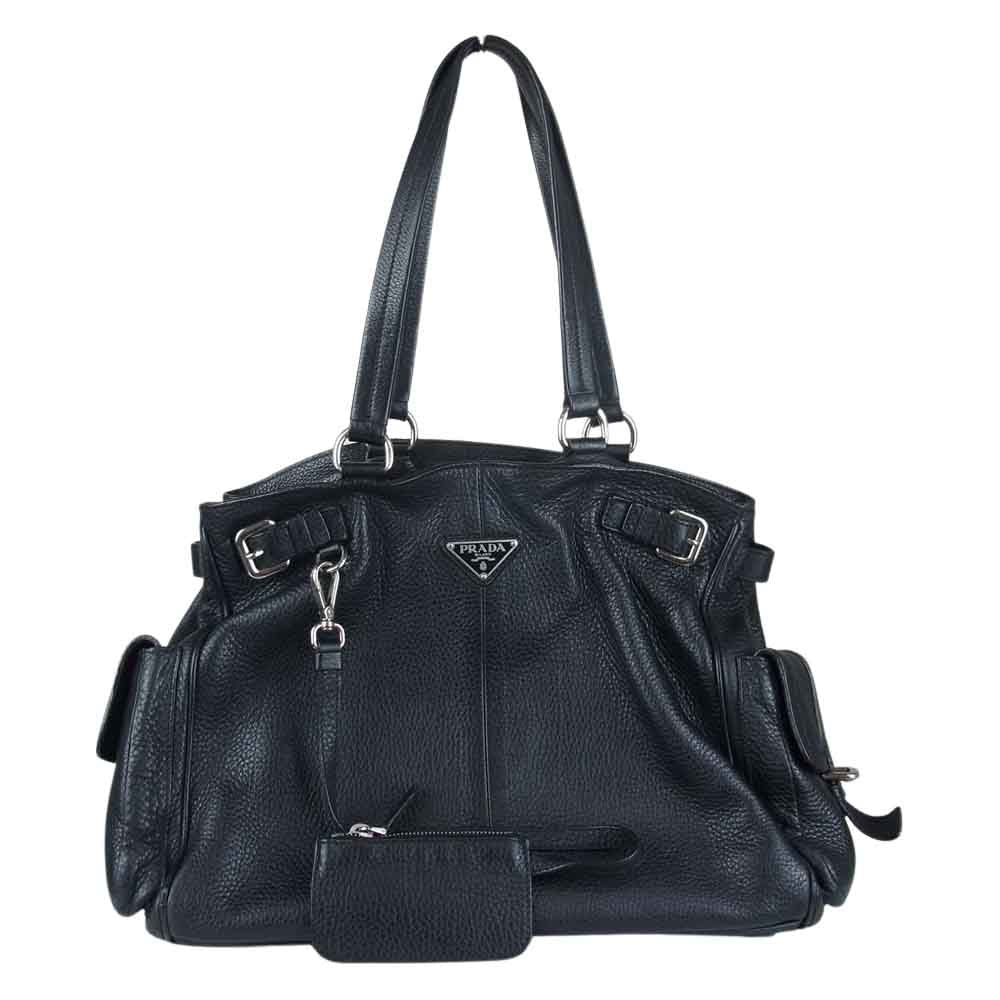 PRADA プラダ BR3235 VIT.DAINO コインケース付き レザー 2way ショルダーバッグ ブラック系【中古】