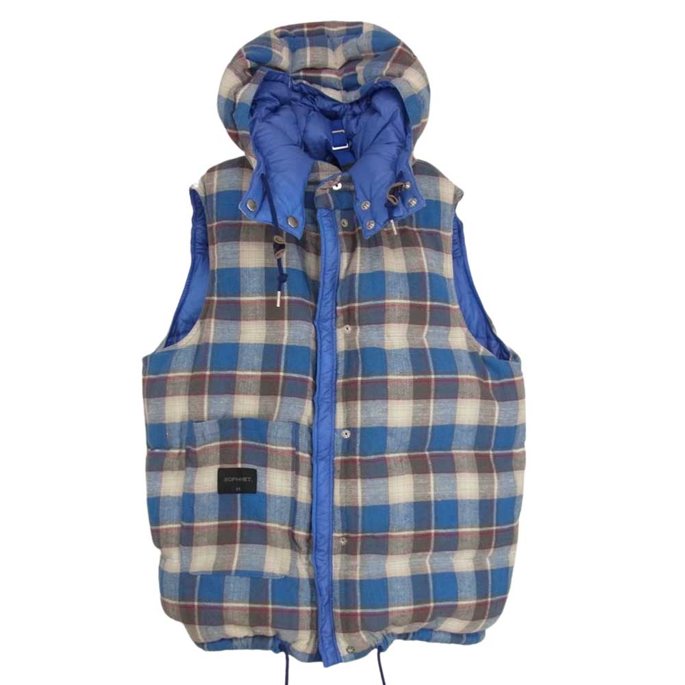 SOPHNET. ソフネット SOPH-112050 裏地チェック リバーシブル ダウン ベスト ブルー系 M【中古】