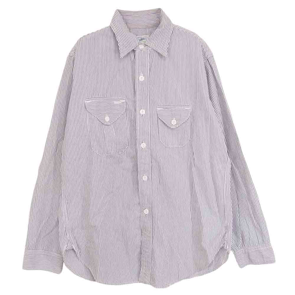 POST OVERALLS ポストオーバーオールズ Cruzer Shirt クルーザー シャツ シアサッカー ストライプ ブルー系 S【中古】