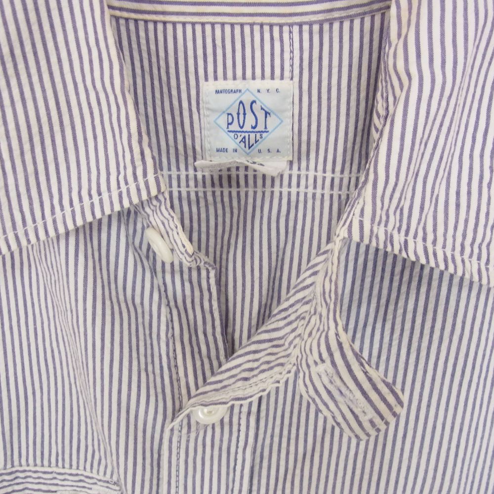 POST OVERALLS ポストオーバーオールズ Cruzer Shirt クルーザー シャツ シアサッカー ストライプ ブルー系 S【中古】