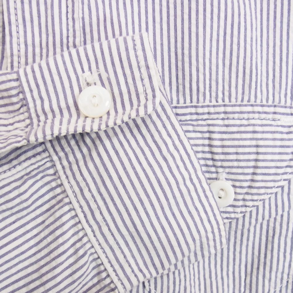 POST OVERALLS ポストオーバーオールズ Cruzer Shirt クルーザー シャツ シアサッカー ストライプ ブルー系 S【中古】