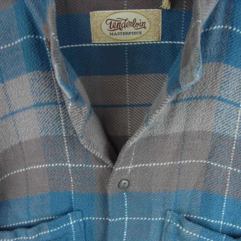 TENDERLOIN テンダーロイン STAND FLANNEL CHECK SHT スタンド フランネル チェック 長袖 シャツ ブルー系 グレイッシュブラウン系 S【中古】