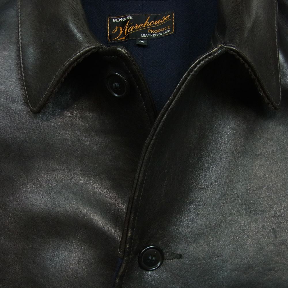 WAREHOUSE ウエアハウス 馬革 ホースハイド カーコート レザー ジャケット 日本製 ブラック系 36【中古】