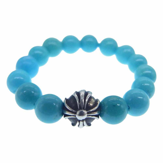 CHROME HEARTS クロムハーツ（原本無） BEAD RING 4mm クロスボール ターコイズ ビーズ リング ライトブルー系【美品】【中古】