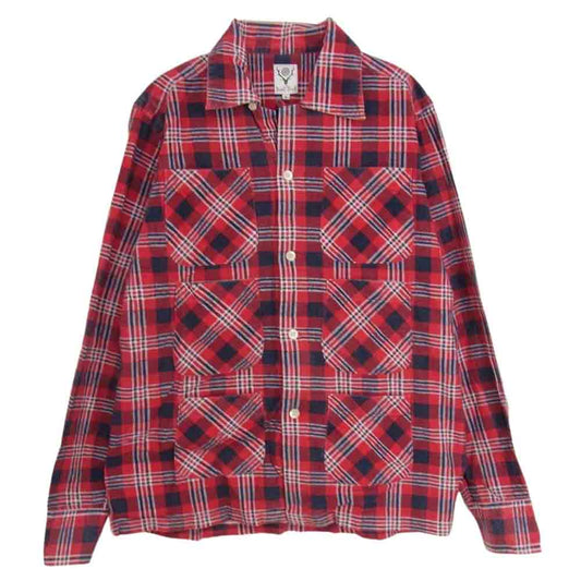 サウスツーウエスト 6ポケット オープンカラー フランネル チェック シャツ レッド系 S【中古】