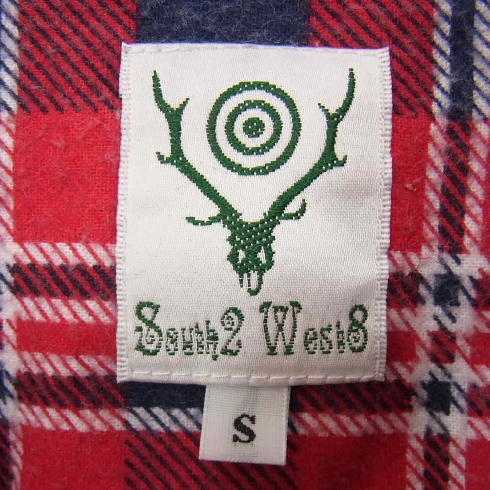 サウスツーウエスト 6ポケット オープンカラー フランネル チェック シャツ レッド系 S【中古】