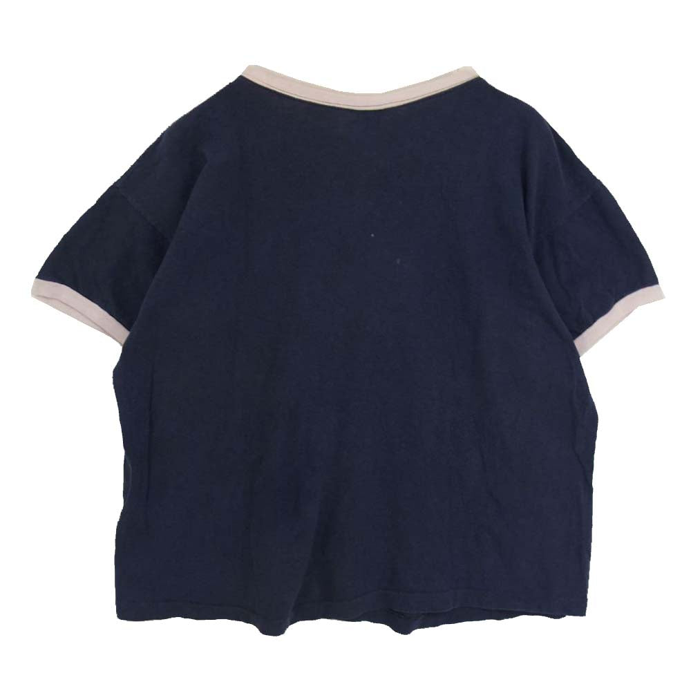 Champion チャンピオン ヴィンテージ 80s USA製 バータグ プリント 半袖 Tシャツ ネイビー系 L【中古】