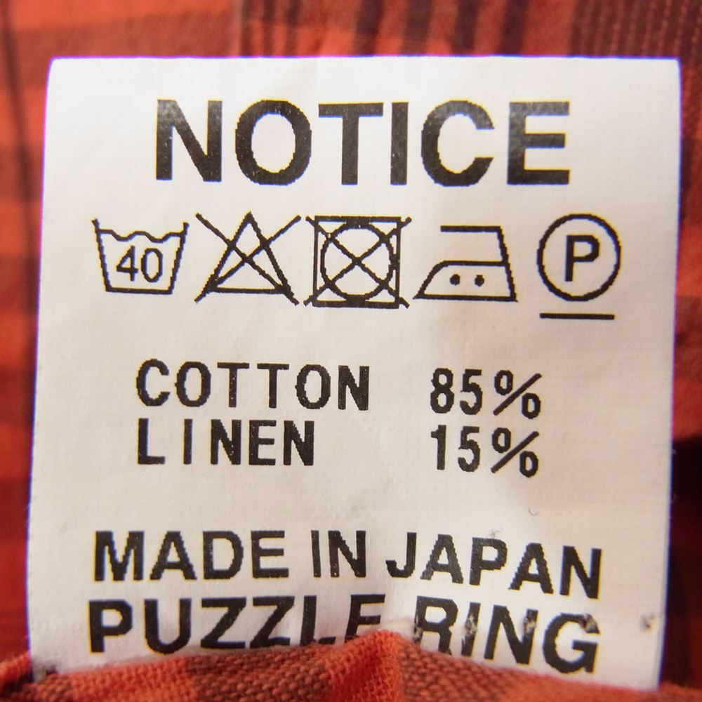 SASAFRAS ササフラス チェック リネンシャツ 長袖 シャツ レッド系 XS【中古】