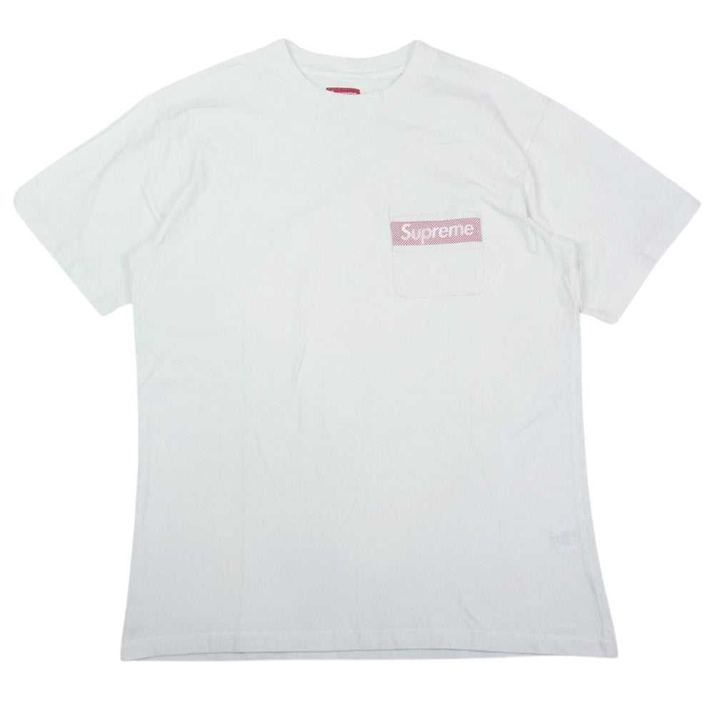 Supreme シュプリーム 19SS Mesh Stripe Pocket Tee メッシュ ストライプ ポケット ロゴ 半袖 Tシャツ ホワイト系 L【中古】