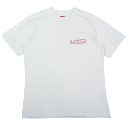 Supreme シュプリーム 19SS Mesh Stripe Pocket Tee メッシュ ストライプ ポケット ロゴ 半袖 Tシャツ ホワイト系 L【中古】