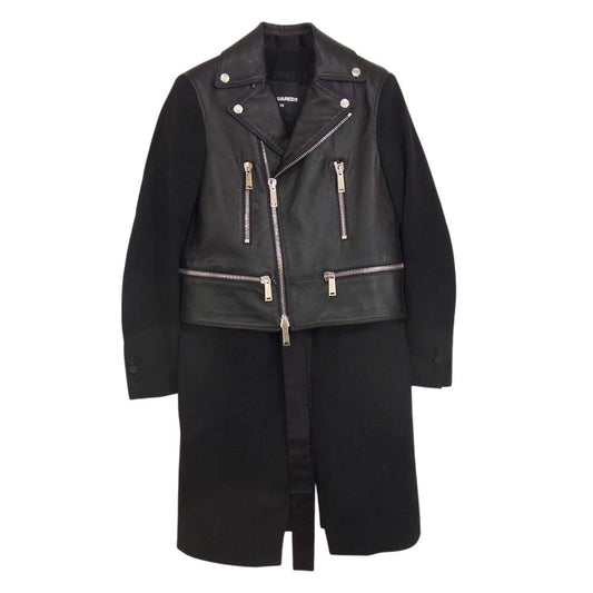 DSQUARED2 ディースクエアード S72AA0271 SX8131 イタリア製 ラムレザー 切替 ライダース レイヤード ジャケット コート ブラック系 38【中古】