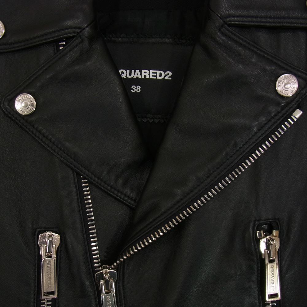 DSQUARED2 ディースクエアード S72AA0271 SX8131 イタリア製 ラムレザー 切替 ライダース レイヤード ジャケット コート ブラック系 38【中古】