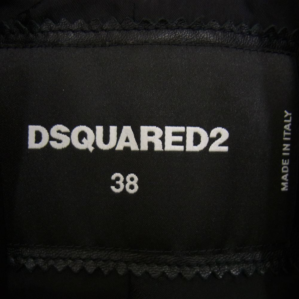 DSQUARED2 ディースクエアード S72AA0271 SX8131 イタリア製 ラムレザー 切替 ライダース レイヤード ジャケット コート ブラック系 38【中古】