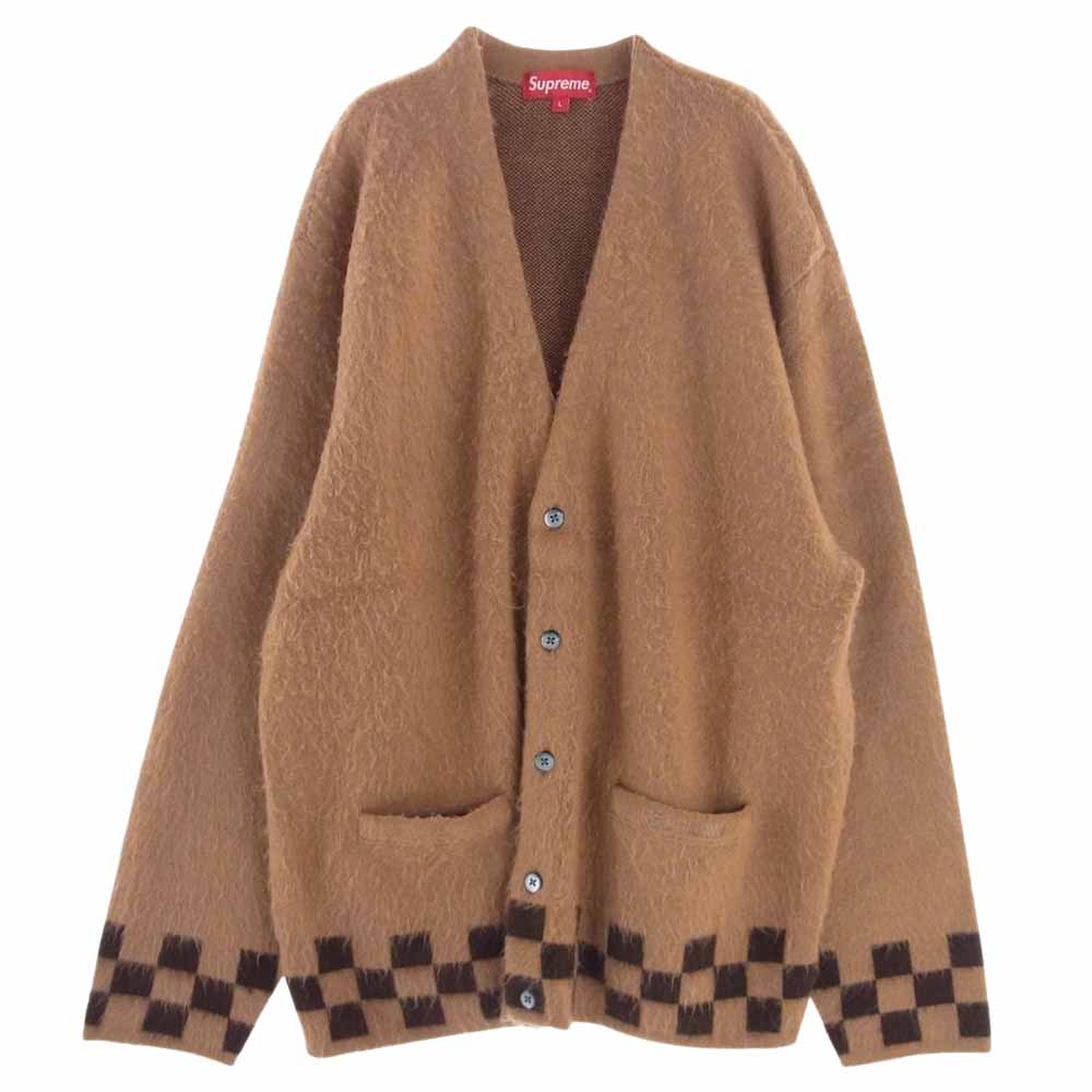 Supreme シュプリーム 21SS Brushed Checkerboard Cardigan ブラッシュド チェッカーボード カーディガン ブラウン系 L【極上美品】【中古】