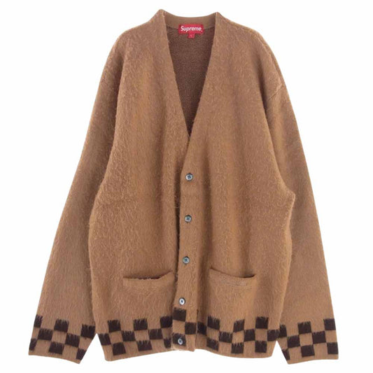 Supreme シュプリーム 21SS Brushed Checkerboard Cardigan ブラッシュド チェッカーボード カーディガン ブラウン系 L【極上美品】【中古】