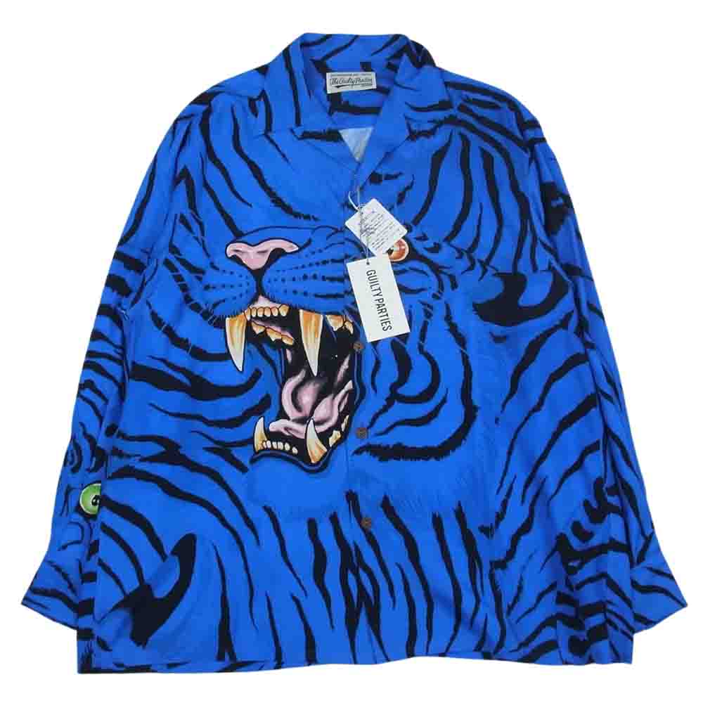 WACKO MARIA ワコマリア 22AW TIMLEHI-WM-33 TIMLEHI  L/S HAWAIIAN SHIRT ティムリーハイ タイガー 長袖 ハワイアンシャツ ブルー ブルー系 M【新古品】【未使用】【中古】