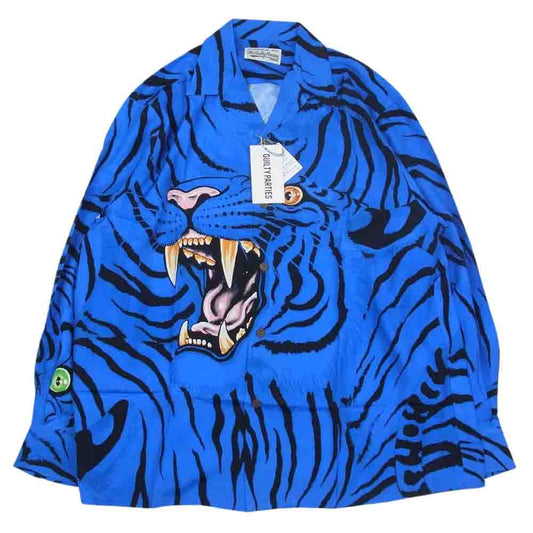 WACKO MARIA ワコマリア 22AW TIMLEHI-WM-33 TIMLEHI  L/S HAWAIIAN SHIRT ティムリーハイ タイガー 長袖 ハワイアンシャツ ブルー ブルー系 L【新古品】【未使用】【中古】