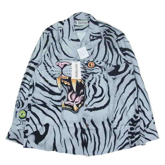 WACKO MARIA ワコマリア 22AW TIMLEHI-WM-33 TIMLEHI  L/S HAWAIIAN SHIRT ティムリーハイ タイガー 長袖 ハワイアンシャツ グレー グレー系 M【新古品】【未使用】【中古】