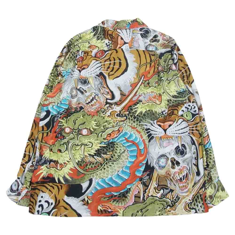 WACKO MARIA ワコマリア 22AW 22FW-WMS-HI01 TIM LEHI HAWAIIAN SHIRT L/S -TYPE 1 ティムリーハイ ハワイアンシャツ 虎 龍 グリーン マルチカラー系 M【新古品】【未使用】【中古】
