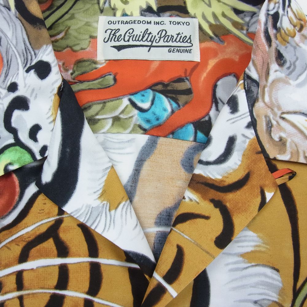 WACKO MARIA ワコマリア 22AW 22FW-WMS-HI01 TIM LEHI HAWAIIAN SHIRT L/S -TYPE 1 ティムリーハイ ハワイアンシャツ 虎 龍 グリーン マルチカラー系 M【新古品】【未使用】【中古】