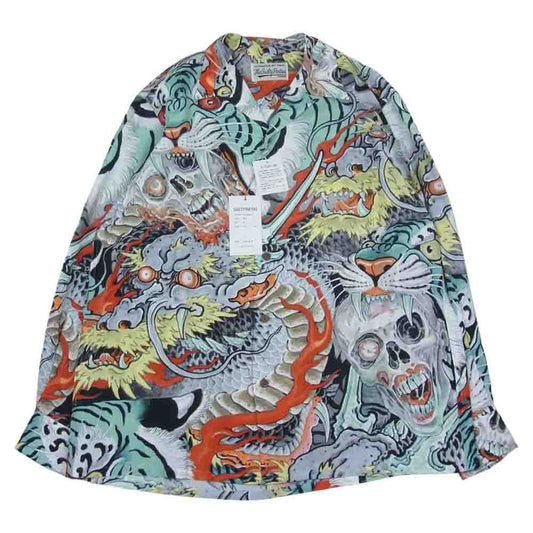 WACKO MARIA ワコマリア 22AW 22FW-WMS-HI01 TIM LEHI HAWAIIAN SHIRT L/S -TYPE 1 ティムリーハイ ハワイアンシャツ 虎 龍 ブルー マルチカラー系 M【新古品】【未使用】【中古】