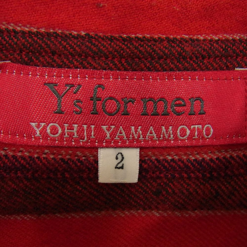 Yohji Yamamoto ヨウジヤマモト Ys for men 赤タグ 赤ラベル MV-B50-167 ウール ストライプ シャツ レッド系 2【中古】
