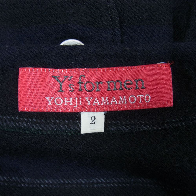 Yohji Yamamoto ヨウジヤマモト Ys for men ワイズフォーメン 赤タグ 赤ラベル MV-B51-168 オープンカラー ウール シャツ ブラック系 ネイビー系 2【中古】