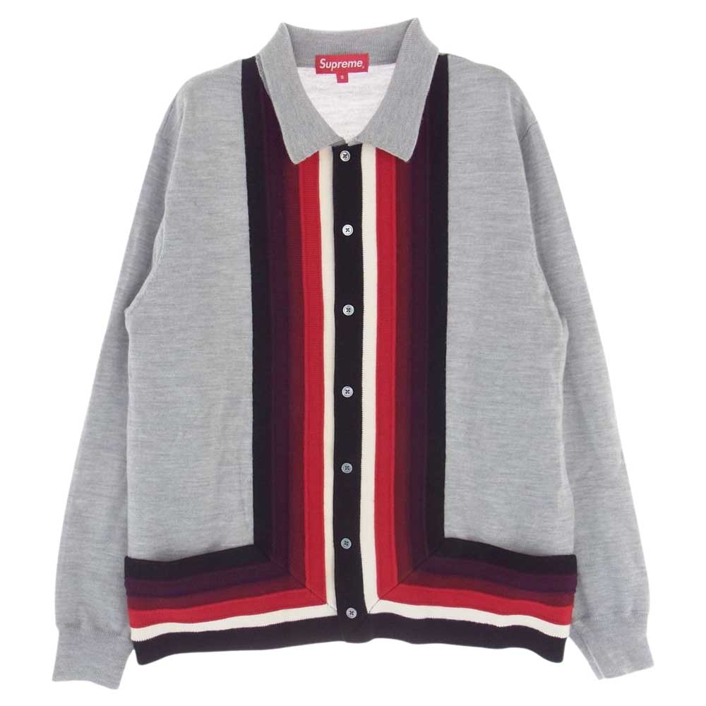 Supreme シュプリーム 19SS  Corner Stripe Polo Sweater カーディガン マルチカラー系 S【中古】