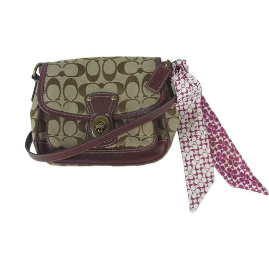 COACH コーチ GO794-10566S シグネーチャー ショルダー バッグ ベージュ系 ワインレッド系【中古】