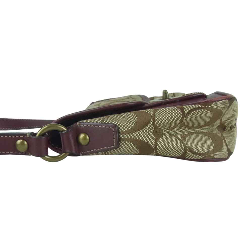 COACH コーチ GO794-10566S シグネーチャー ショルダー バッグ ベージュ系 ワインレッド系【中古】